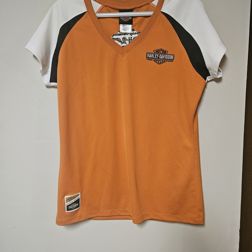 Harley-Davidson Orange and White Short Sleeve Tee